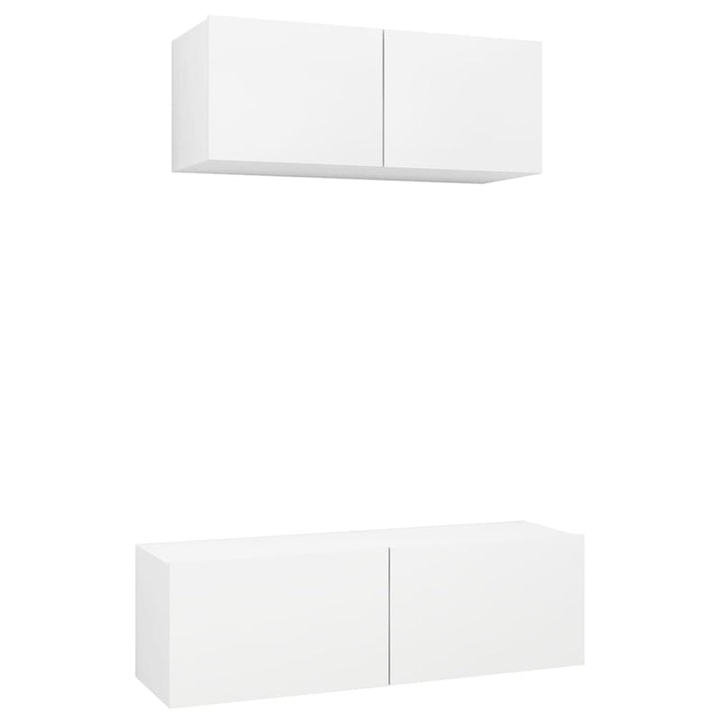 2 Piece TV Cabinet Set White Engineered Wood