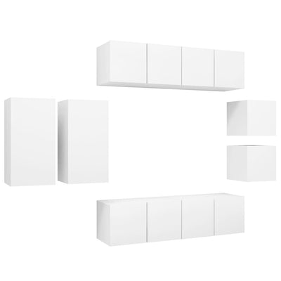 8 Piece TV Cabinet Set White Engineered Wood