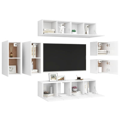 8 Piece TV Cabinet Set White Engineered Wood
