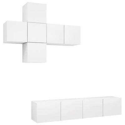 7 Piece TV Cabinet Set White Engineered Wood
