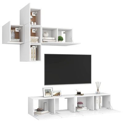 7 Piece TV Cabinet Set White Engineered Wood