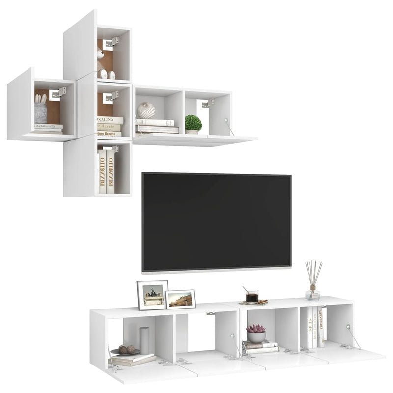 7 Piece TV Cabinet Set White Engineered Wood