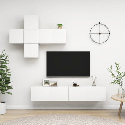 7 Piece TV Cabinet Set White Engineered Wood