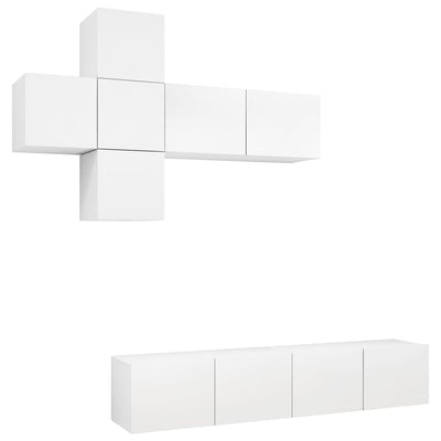 7 Piece TV Cabinet Set White Engineered Wood