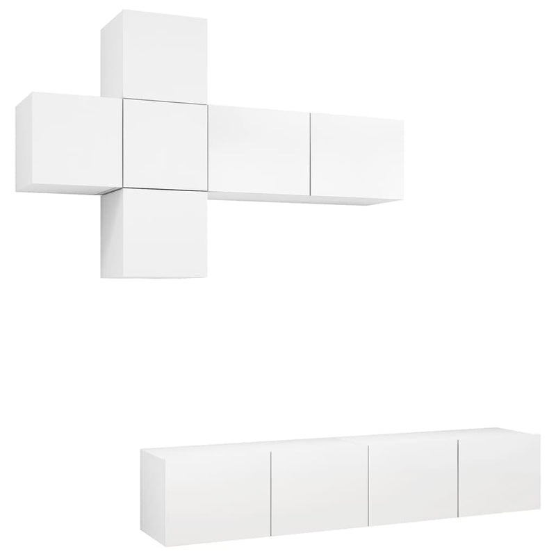 7 Piece TV Cabinet Set White Engineered Wood