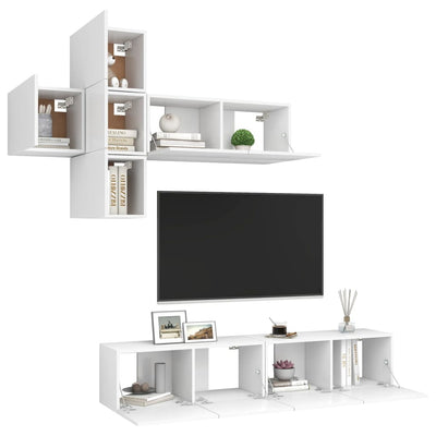 7 Piece TV Cabinet Set White Engineered Wood