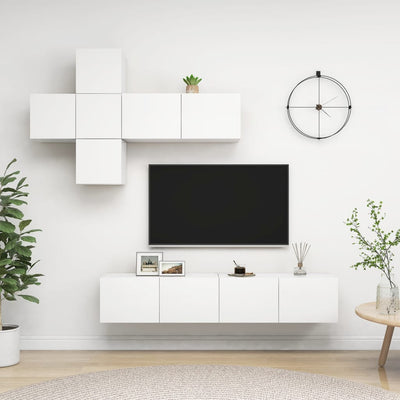 7 Piece TV Cabinet Set White Engineered Wood