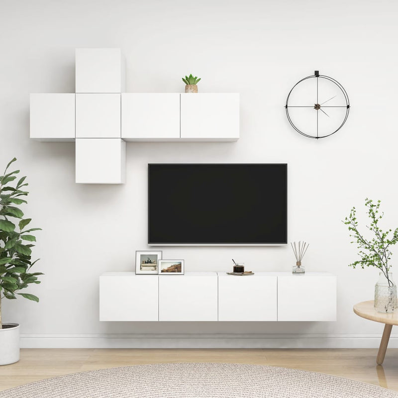 7 Piece TV Cabinet Set White Engineered Wood