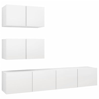 4 Piece TV Cabinet Set White Engineered Wood
