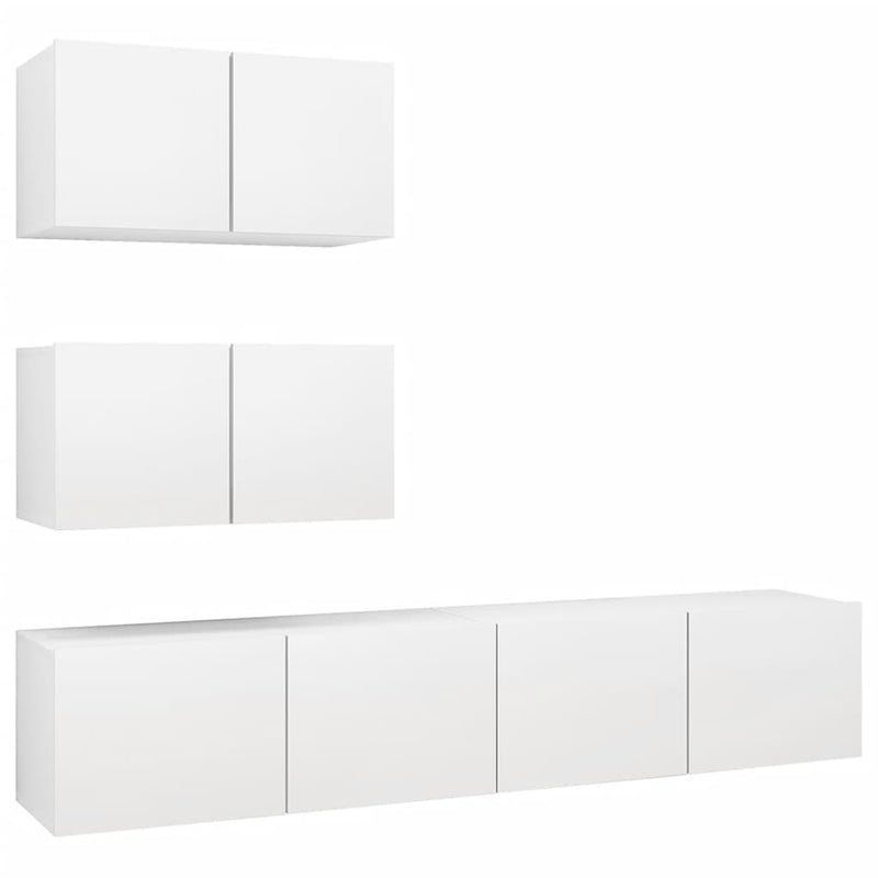 4 Piece TV Cabinet Set White Engineered Wood