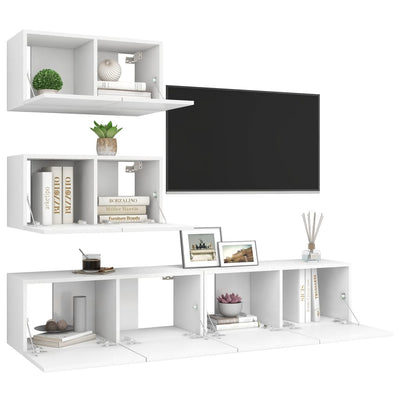 4 Piece TV Cabinet Set White Engineered Wood