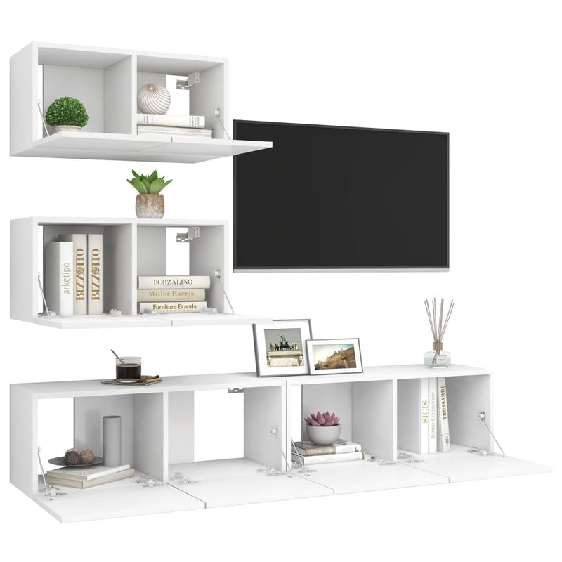 4 Piece TV Cabinet Set White Engineered Wood