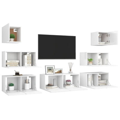 7 Piece TV Cabinet Set White Engineered Wood