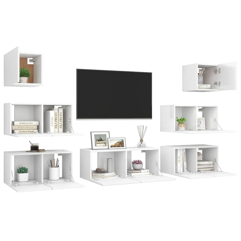 7 Piece TV Cabinet Set White Engineered Wood