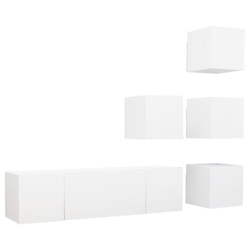 6 Piece TV Cabinet Set White Engineered Wood