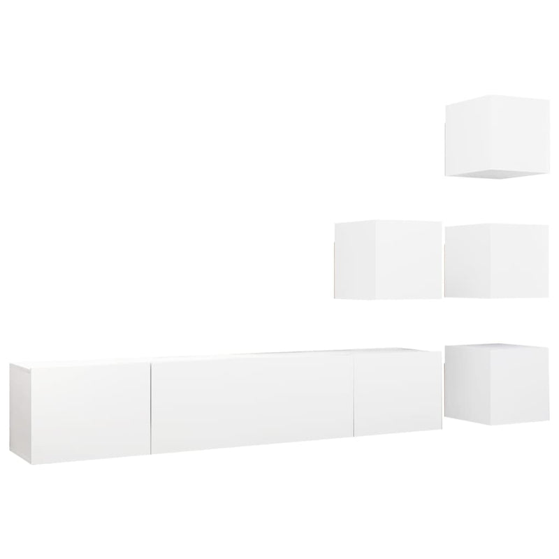 6 Piece TV Cabinet Set White Engineered Wood