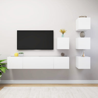 6 Piece TV Cabinet Set White Engineered Wood