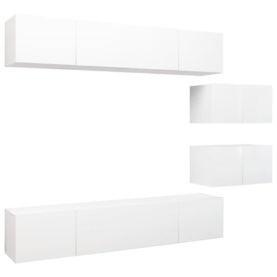 6 Piece TV Cabinet Set White Engineered Wood