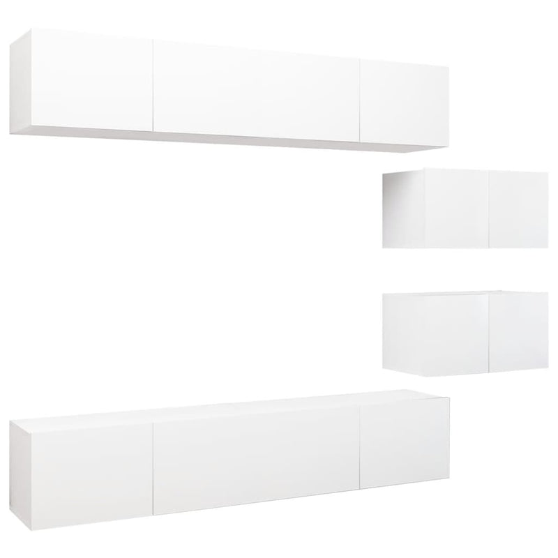 6 Piece TV Cabinet Set White Engineered Wood