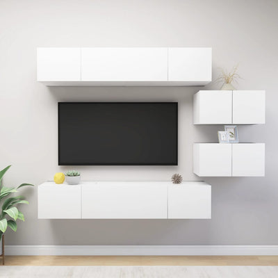 6 Piece TV Cabinet Set White Engineered Wood