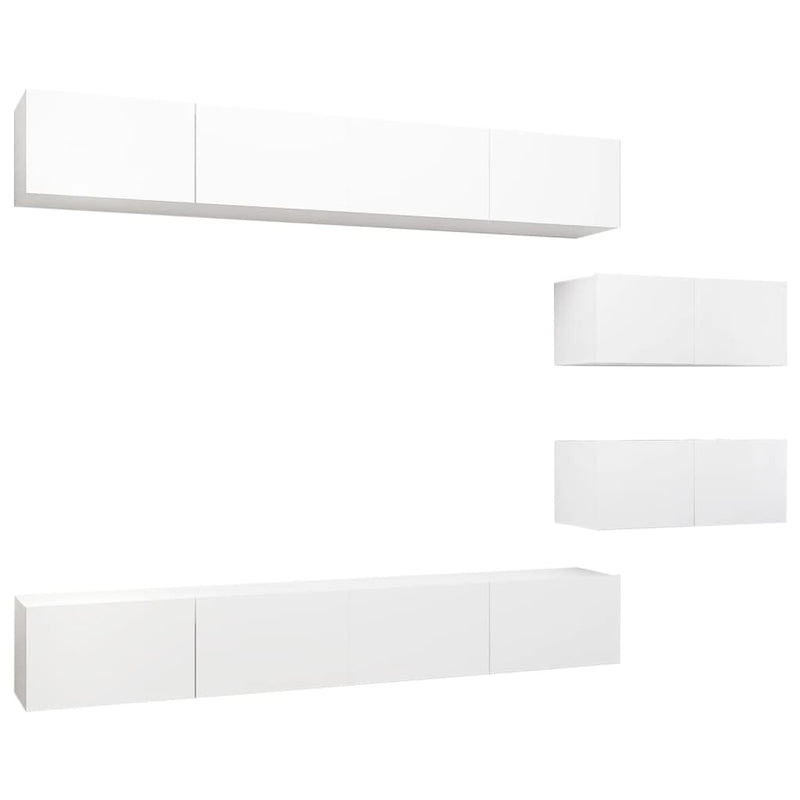 6 Piece TV Cabinet Set White Engineered Wood