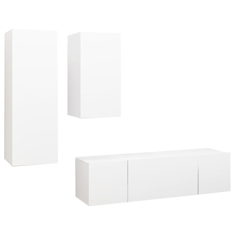 4 Piece TV Cabinet Set White Engineered Wood