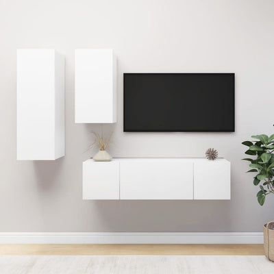 4 Piece TV Cabinet Set White Engineered Wood