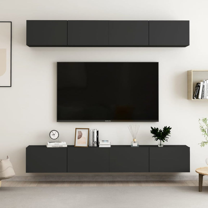 TV Cabinets 4 pcs Black 100x30x30 cm Engineered Wood