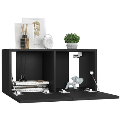 4 Piece TV Cabinet Set Black Engineered Wood