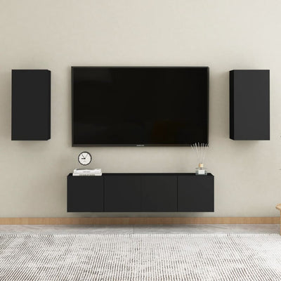 4 Piece TV Cabinet Set Black Engineered Wood