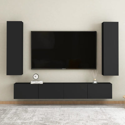 4 Piece TV Cabinet Set Black Engineered Wood