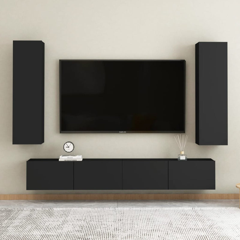 4 Piece TV Cabinet Set Black Engineered Wood