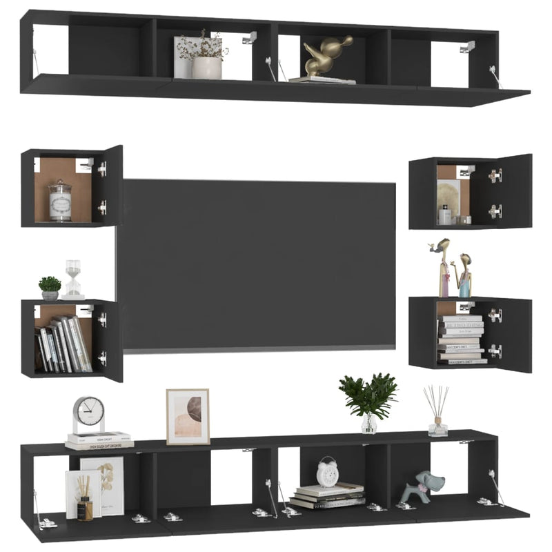 8 Piece TV Cabinet Set Black Engineered Wood