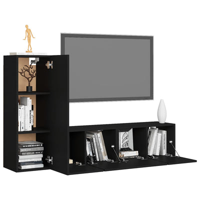 3 Piece TV Cabinet Set Black Engineered Wood