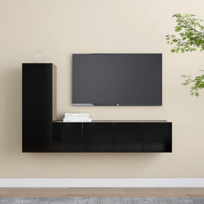 3 Piece TV Cabinet Set Black Engineered Wood