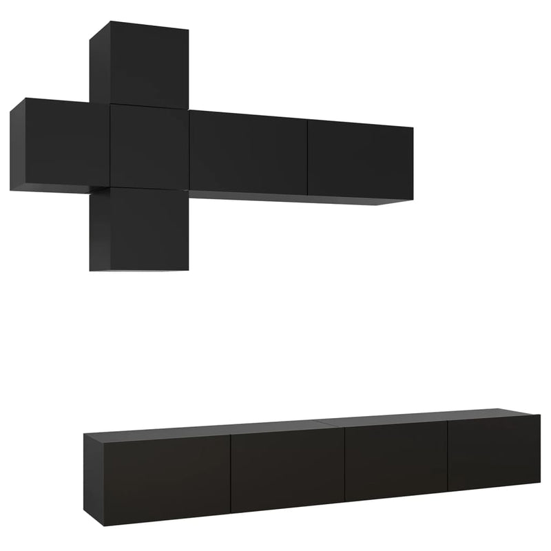 7 Piece TV Cabinet Set Black Engineered Wood