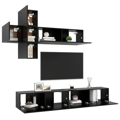 7 Piece TV Cabinet Set Black Engineered Wood