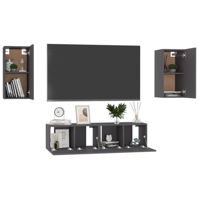 4 Piece TV Cabinet Set Grey Engineered Wood