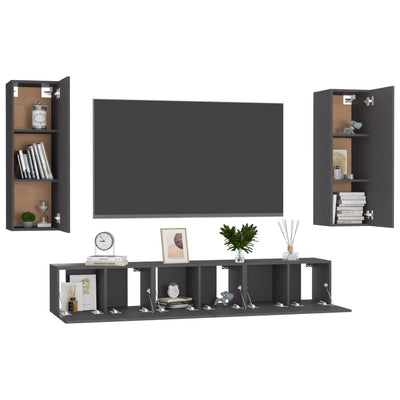 5 Piece TV Cabinet Set Grey Engineered Wood