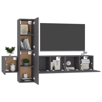 5 Piece TV Cabinet Set Grey Engineered Wood