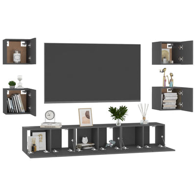 7 Piece TV Cabinet Set Grey Engineered Wood