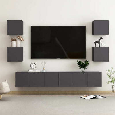 7 Piece TV Cabinet Set Grey Engineered Wood