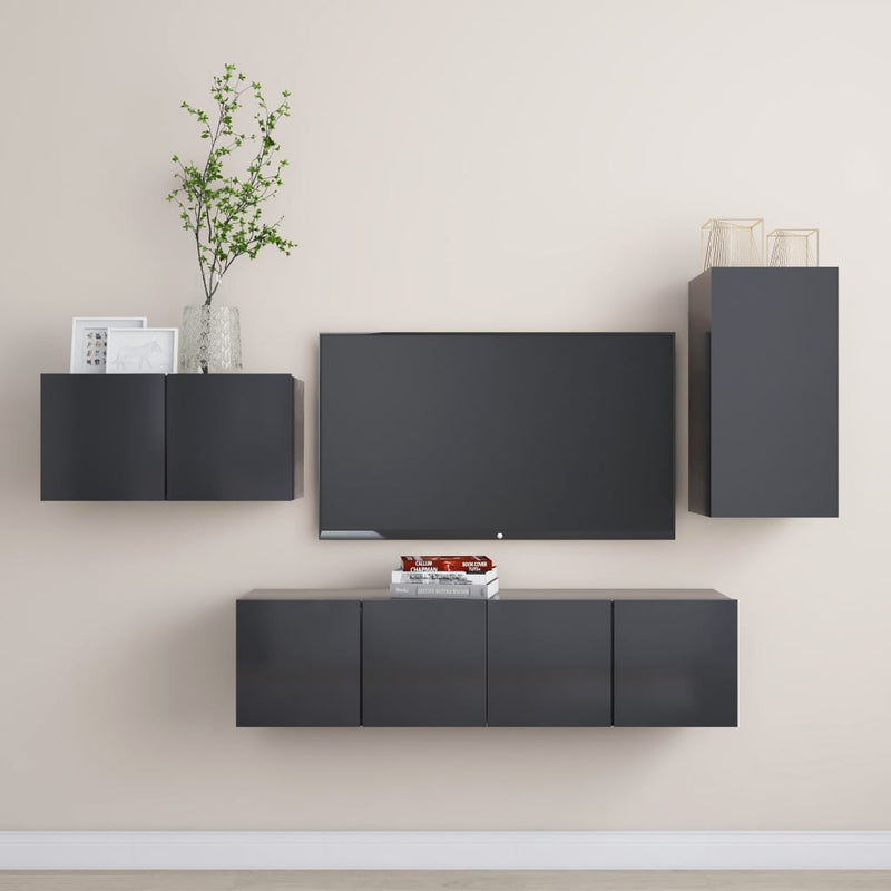 4 Piece TV Cabinet Set Grey Engineered Wood