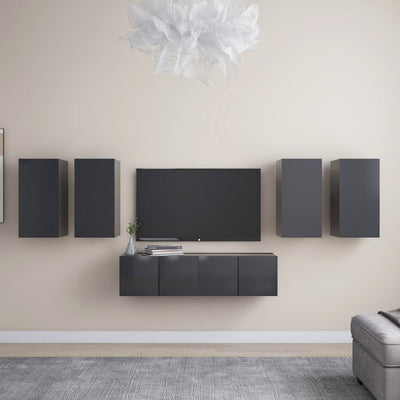 6 Piece TV Cabinet Set Grey Engineered Wood