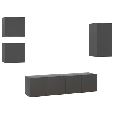 5 Piece TV Cabinet Set Grey Engineered Wood