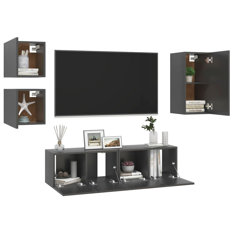 5 Piece TV Cabinet Set Grey Engineered Wood