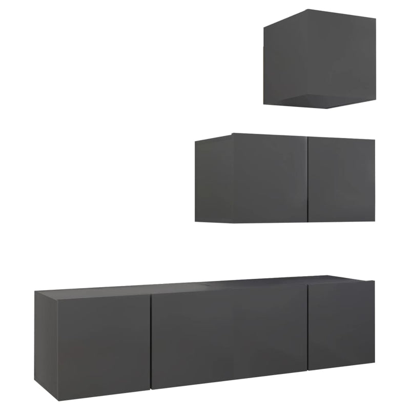 4 Piece TV Cabinet Set Grey Engineered Wood