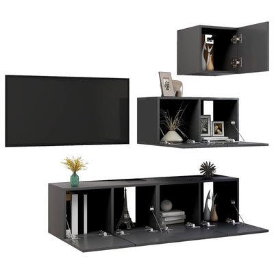 4 Piece TV Cabinet Set Grey Engineered Wood