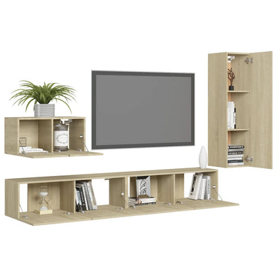 4 Piece TV Cabinet Set Sonoma Oak Engineered Wood