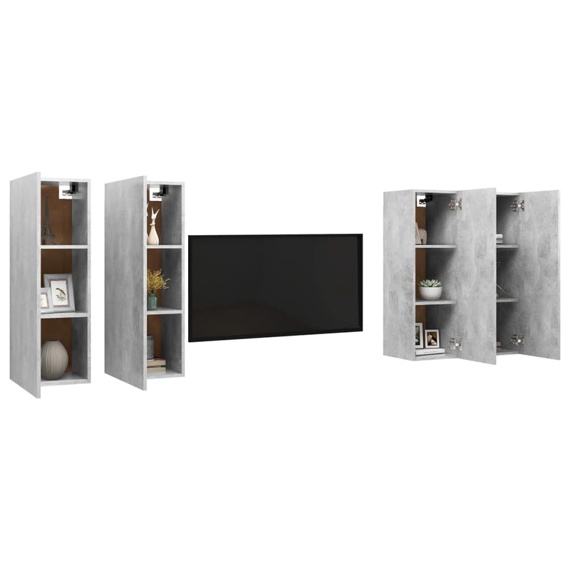 TV Cabinets 4 pcs Concrete Grey 30.5x30x90 cm Engineered Wood